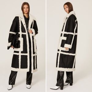 Stand Studio Patrice Long Faux Leather Shearling Coat Size Small US (38 FR)